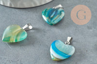 Pendentif coeur agate bleu ciel acier argenté, pierre agate naturelle bleue,création bijoux en pierre naturelle, 23mm, x1 G5182
