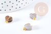Pendentif cœur agate grise naturelle laiton doré 15.5mm, x1 (G8645)