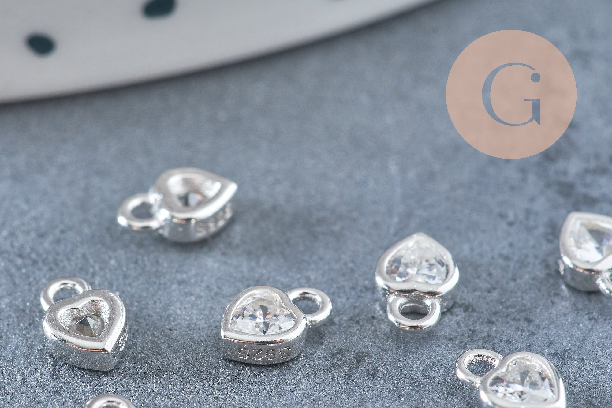 Pendentif coeur argent massif 925 et zircon 6mm, x1 (G10739)