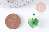 Pendentif coeur cristal coloré facetté fer argenté 19.5mm, x1 (G10656)