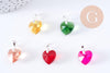 Pendentif coeur cristal coloré facetté fer argenté 19.5mm, x1 (G10656)