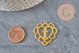 Pendentif coeur croix dentelé zamac doré 31mm, x1 (G11356)-Breloques et pendentifs-Gingerlily Perles