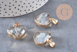 Pendentif coeur doré cristal transparent facettes,pendentif cristal, pendentif doré,création bijoux,20mm, x 2, G5044