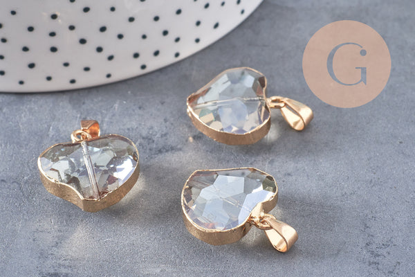 Pendentif coeur doré cristal transparent facettes,pendentif cristal, pendentif doré,création bijoux,20mm, x 2, G5044