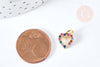 Pendentif coeur doré cristal zircons multicolores 10.5mm, pendentif laiton doré amour création bijoux, x1 G8519