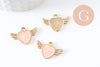 Pendentif coeur email rose doré , fournitures créatives, pendentif coeur aile,creation bijoux,coeur doré, pendentif doré,21mm,x 5 (G0104)