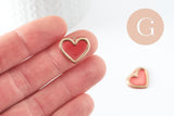Pendentif coeur en zamac doré résine rose, pendentif amour pour création bijoux, pendentif doré, 18mm,x 2 (G3275)