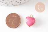 Pendentif coeur jade naturel rose facettes fer doré 17mm, x1 (G1791)