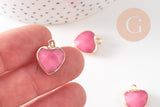 Pendentif coeur jade naturel rose facettes fer doré 17mm, x1 (G1791)