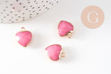 Pendentif coeur jade naturel rose facettes fer doré 17mm, x1 (G1791)