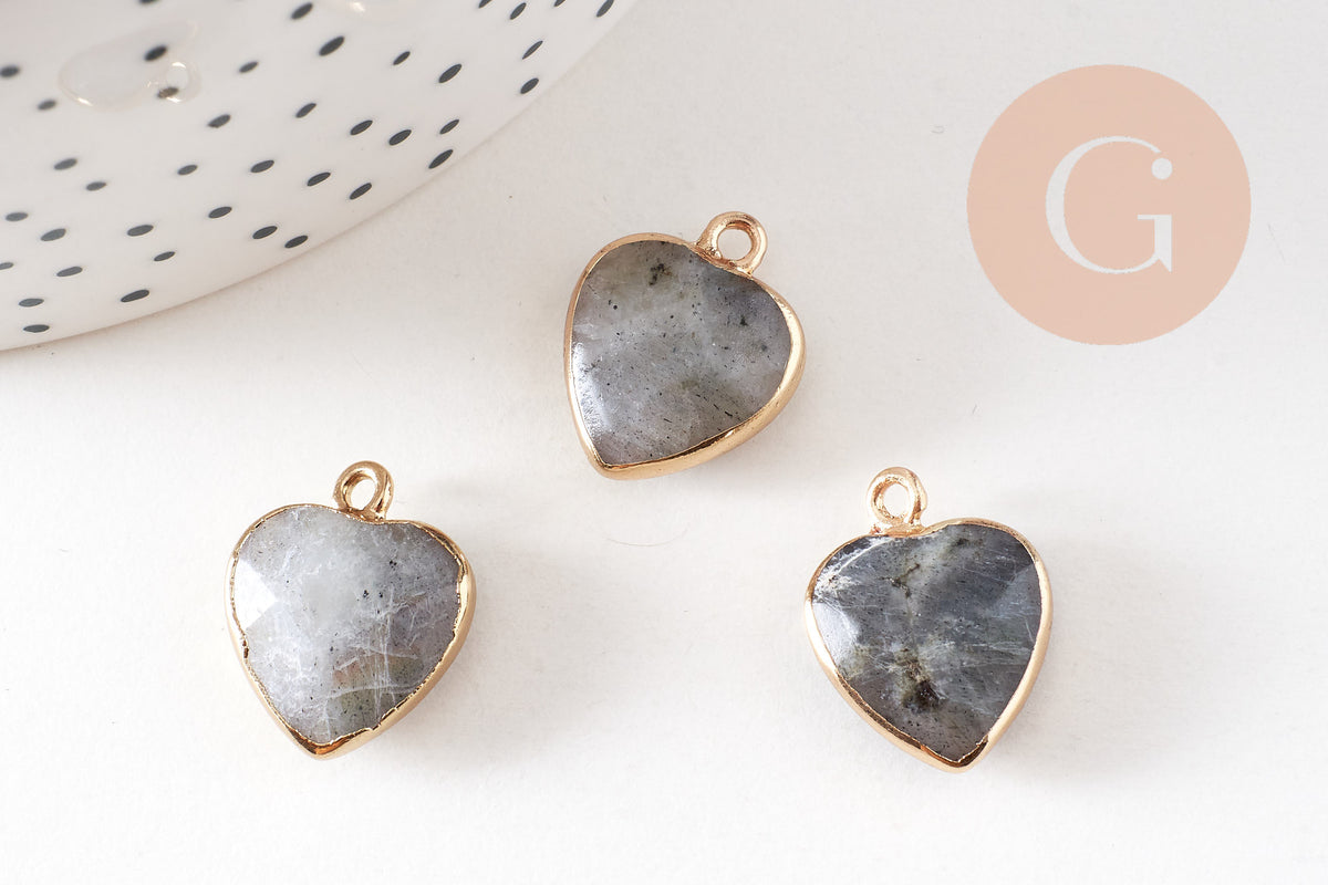 Pendentif coeur labradorite facettes, pendentif pierre, labradorite naturelle, pendentif coeur, Unité, 17mm-G0598