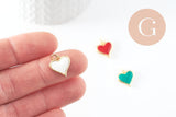 Pendentif coeur laiton doré 20K émaillé 14mm, x1 (G3570)