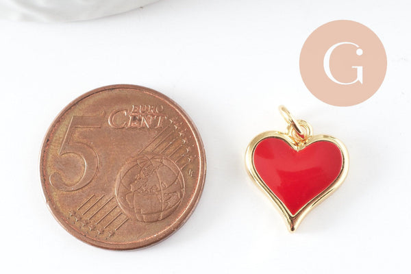 Pendentif coeur laiton doré 20K émaillé 14mm, x1 (G3570)