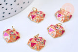 Pendentif coeur laiton doré émail rouge orange zircon, un pendentif à facette laiton coeur,sans nickel,16mm, x1 G5642