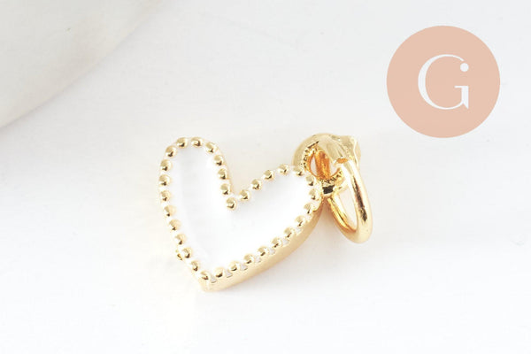 Pendentif coeur laiton doré émaillé,pendentif doré,coeur doré, pendentif laiton doré,9mm, x5 (G2409)