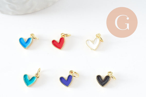Pendentif coeur laiton doré émaillé,pendentif doré,coeur doré, pendentif laiton doré,9mm, x5 (G2409)