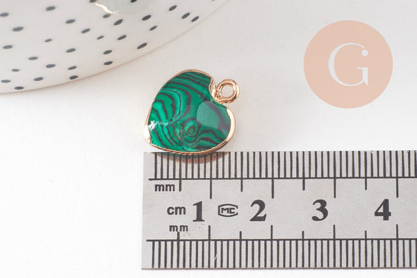Pendentif coeur malachite facette,pendentif bijoux, pendentif pierre, malachite synthèse, pendentif coeur,17mm, x1,G1709