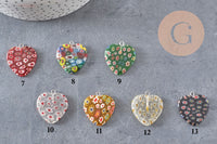 Pendentif cœur millefiori verre murano 27mm, x1 (G7143)