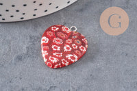 Pendentif cœur millefiori verre murano 27mm, x1 (G7143)