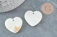 Pendentif cœur nacre blanche naturelle 30.5mm, x2 (G2373)