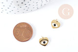 Pendentif coeur oeil acier doré 316 inoxydable émaillé 10mm, x1 (G8816)