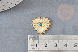 Pendentif coeur oeil acier doré inoxydable zircon vert 19.5mm, un joli pendentif pour la création de bijoux DIY, x1,G6032