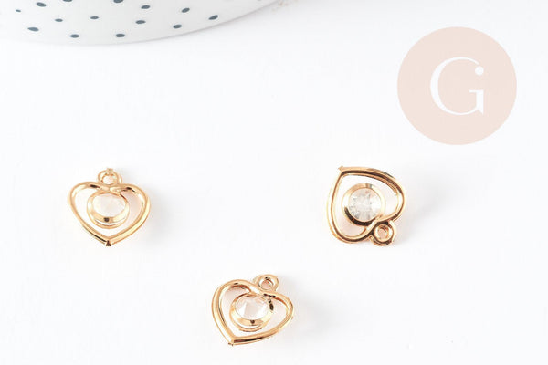 Pendentif coeur or cristal zircon 14.5mm,, pendentif coeur doré,pendentif cristal, x5 G6383