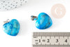 Pendentif coeur pierre naturelle bleu turquoise laiton platine 22mm, pendentif pour création bijou amour x1 G9262