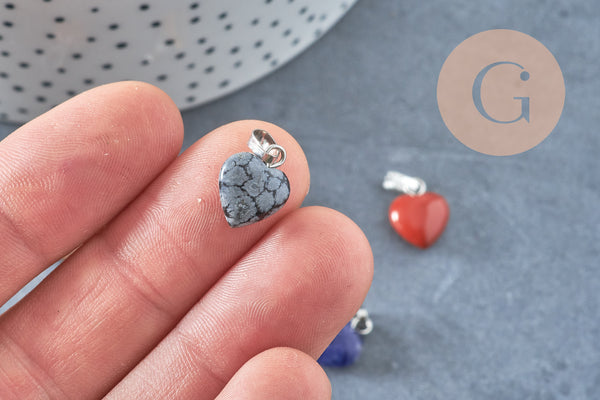 Pendentif coeur pierre naturelle laiton platine 10-12mm, x1 (G4129)