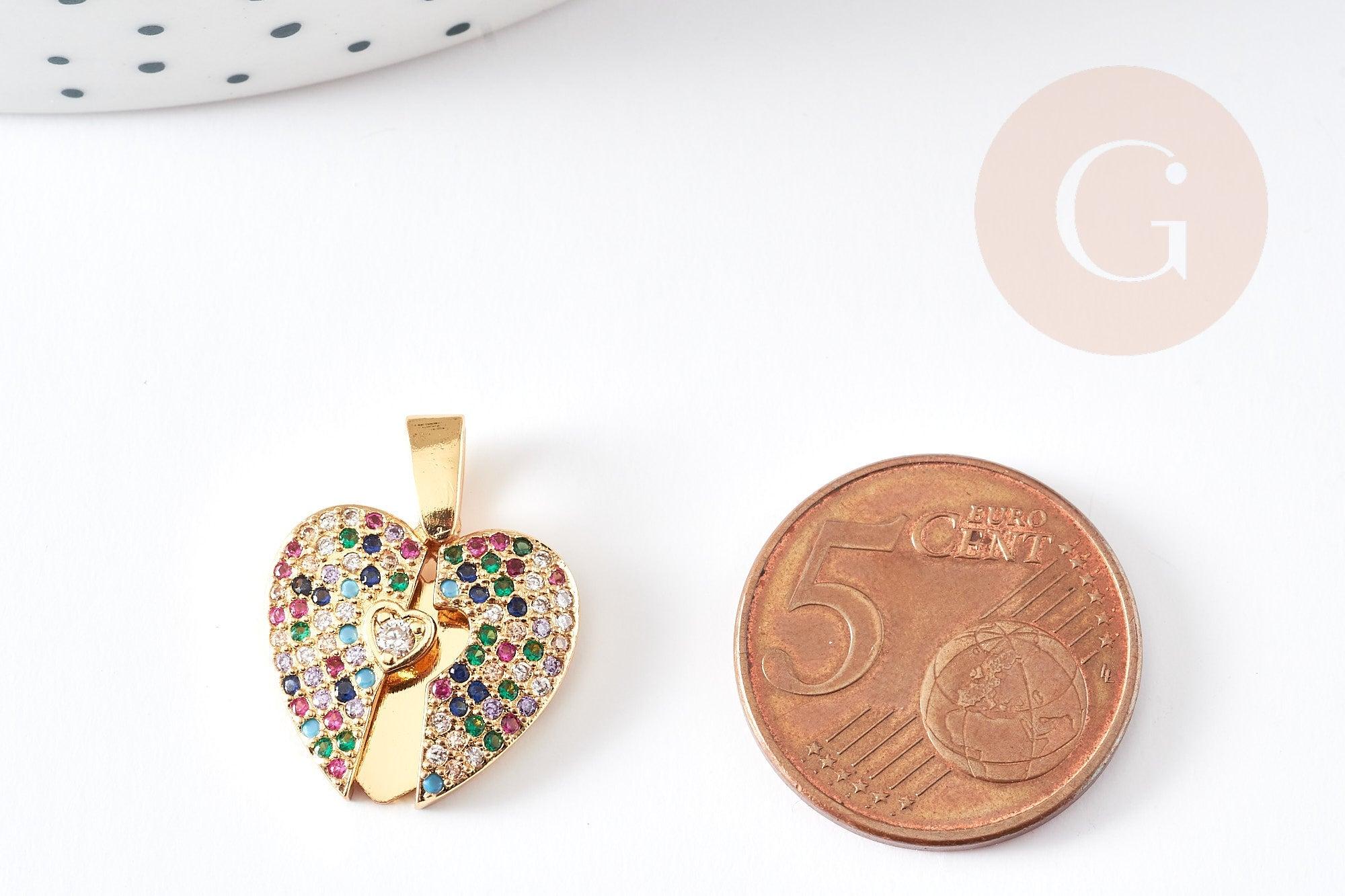 Pendentif coeur qui s'ouvre zircons coloré 16mm, x1 (G4744)