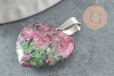 Pendentif coeur rubis zoisite naturel laiton platine 22mm, x1 (G2580)