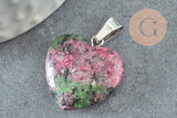 Pendentif coeur rubis zoisite naturel laiton platine 22mm, x1 (G2580)