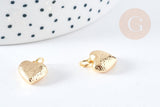 Pendentif coeur texturé laiton doré 18k 11mm, pendentif création bijoux doré, x1 G8775