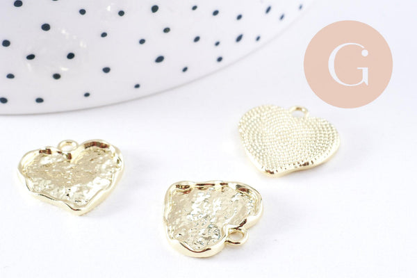 Pendentif coeur texturé zamac doré 17.5mm, x5 (G10698)