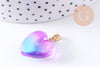 Pendentif coeur verre bleu rose transparent fer doré 22mm, x1 (G10622)