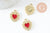 Pendentif coeur zamac doré émail rouge 16mm, création bijou coeur et amour, un bijou en dentelle dorée x2 (G4221)