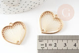 Pendentif coeur zamac doré tissé coton blanc 26.5mm, sans nickel, perle géométrique, x2 (G3767)