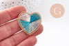 Pendentif coeur zamac doré tissé fil multicolore 26.5mm, x1 (G5843)