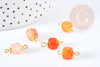 Pendentif connecteur agate naturelle teintée orange fer doré 17mm,pendentif pierre naturelle, x1 (G8642)