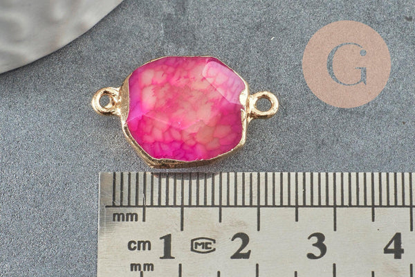 Pendentif connecteur agate naturelle teintée rose fer doré 25mm,création bijoux pierre naturelle, x1 G5707