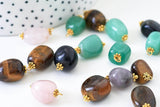 Pendentif connecteur aventurine améthyste quartz agate oeil du tigre zamac doré 21mm,pendentif pierre naturelle, x1 (G5659)