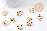 Pendentif connecteur carré froissé laiton doré 24K 13.5mm, x2 (G10378)
