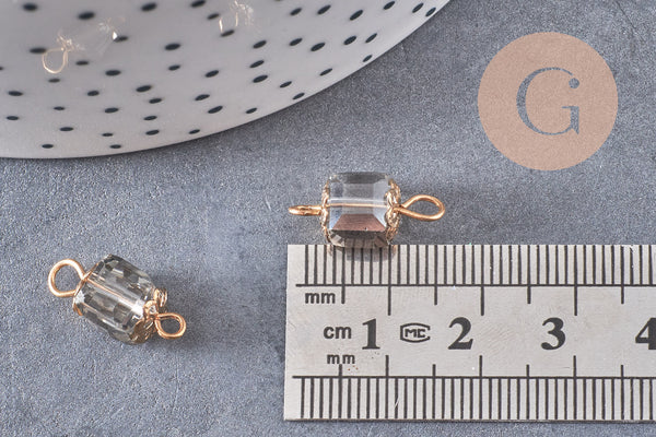 Pendentif connecteur carré verre gris support doré,pendentif cristal, pendentif doré cristal, création bijoux,16mm, les 10 G4527