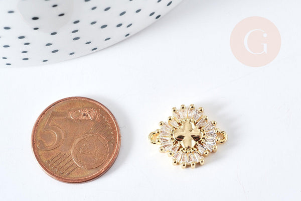 Pendentif connecteur croix laiton doré 18K cristal zircon blanc 18.5mm, x1 (G8577)