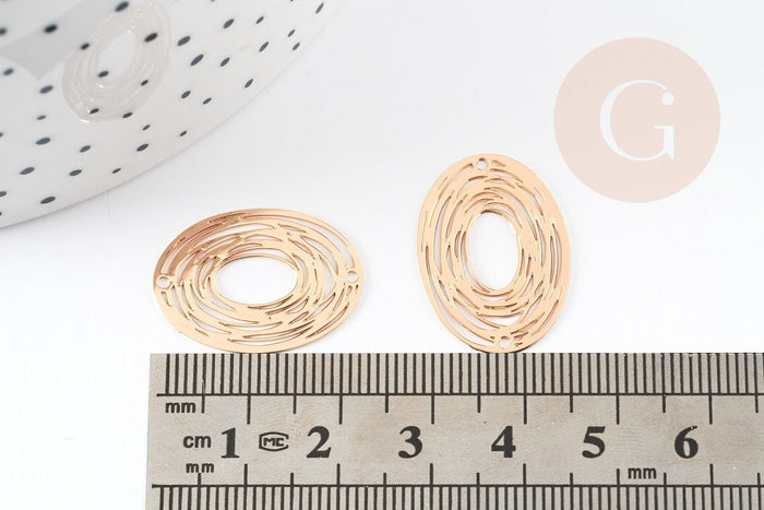 Pendentif connecteur estampe filigrane ovale géométrique laiton doré 23mm, Pendentif très fin et léger création de bijoux DIY x2 (G9229)