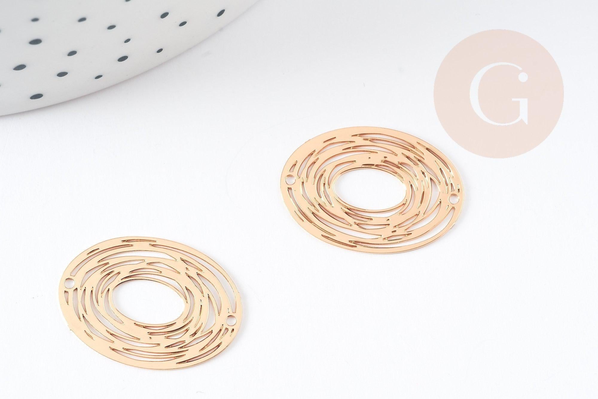 Pendentif connecteur estampe filigrane ovale géométrique laiton doré 23mm, Pendentif très fin et léger création de bijoux DIY x2 (G9229)