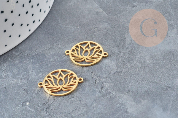 Pendentif connecteur fleur de lotus acier 201 inoxydable doré 17.5mm, création bijoux acier, x1 (G6025)