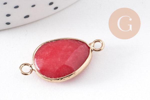Pendentif connecteur jade naturel teinté rose laiton doré 27.5mm,x1 (G0966)