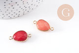 Pendentif connecteur jade naturel teinté rose laiton doré 27.5mm,x1 (G0966)