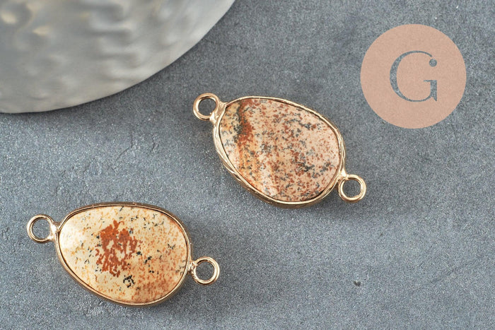 Pendentif connecteur jaspe paysage naturel laiton doré 27.5mm, x1 (G1341)